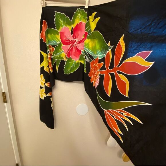 Hawaii island style colorful Hibiscus Tropical Wrap Skirt swimsuit cover up OS - Picture 3 of 8
